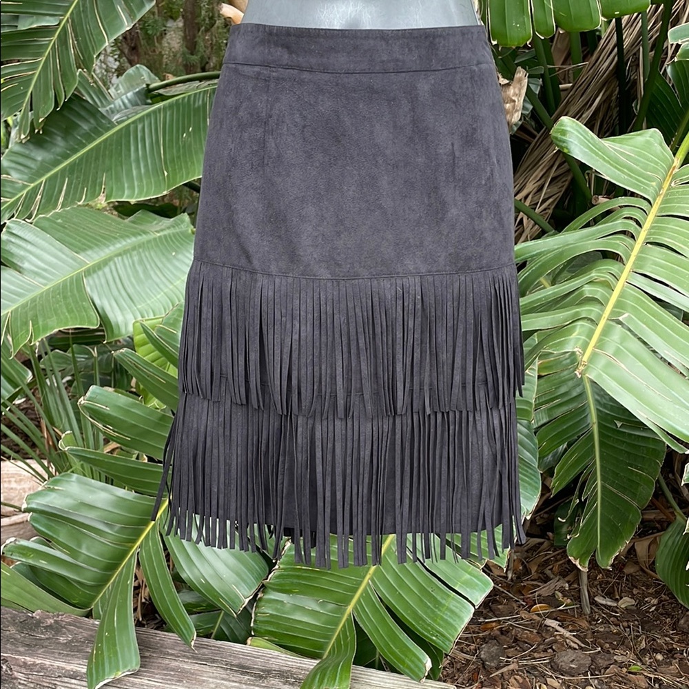Fringe vegan suede miniskirt
